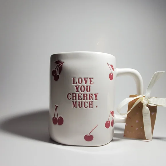 RAE DUNN Cherry Themed Red & White Mug 'Love You Cherry Much' text New with Tags - Picture 2 of 7